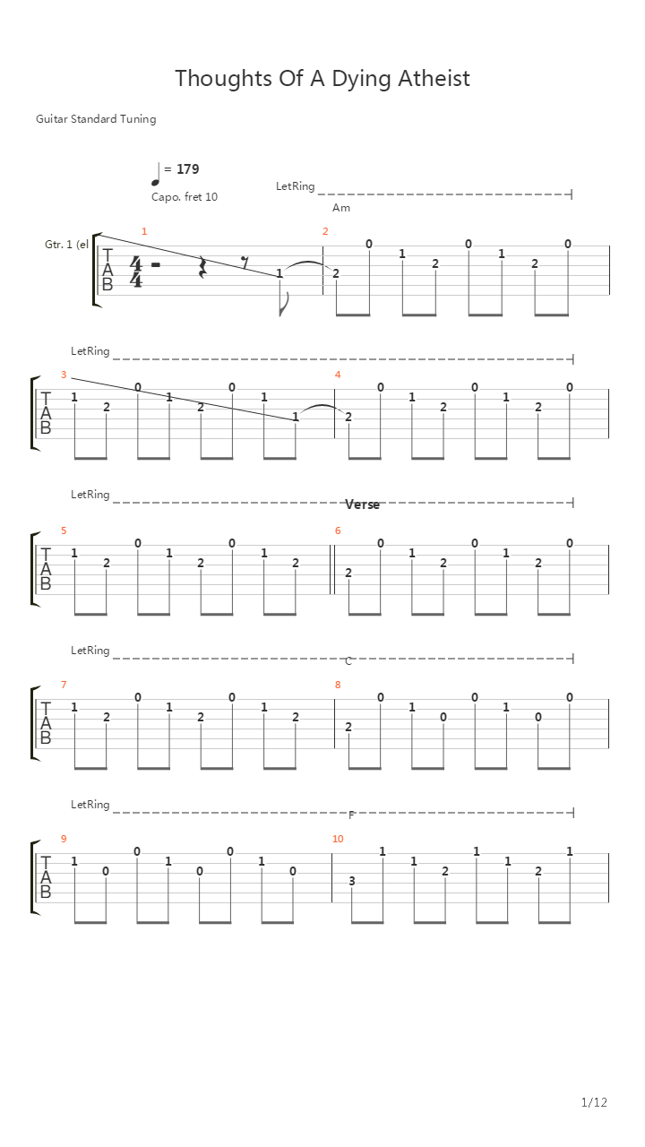 Thoughts Of A Dying Atheist吉他谱