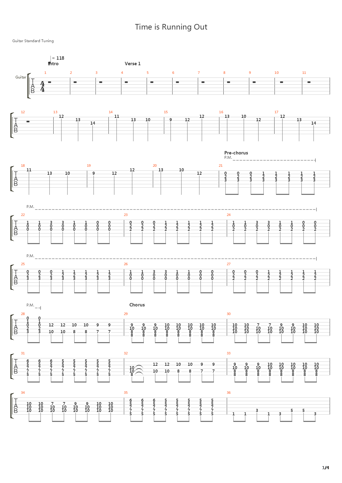 Time Is Running Out吉他谱