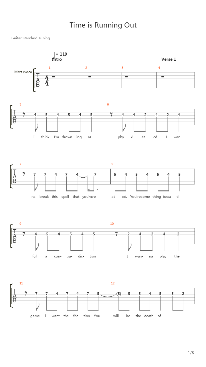 Time Is Running Out吉他谱