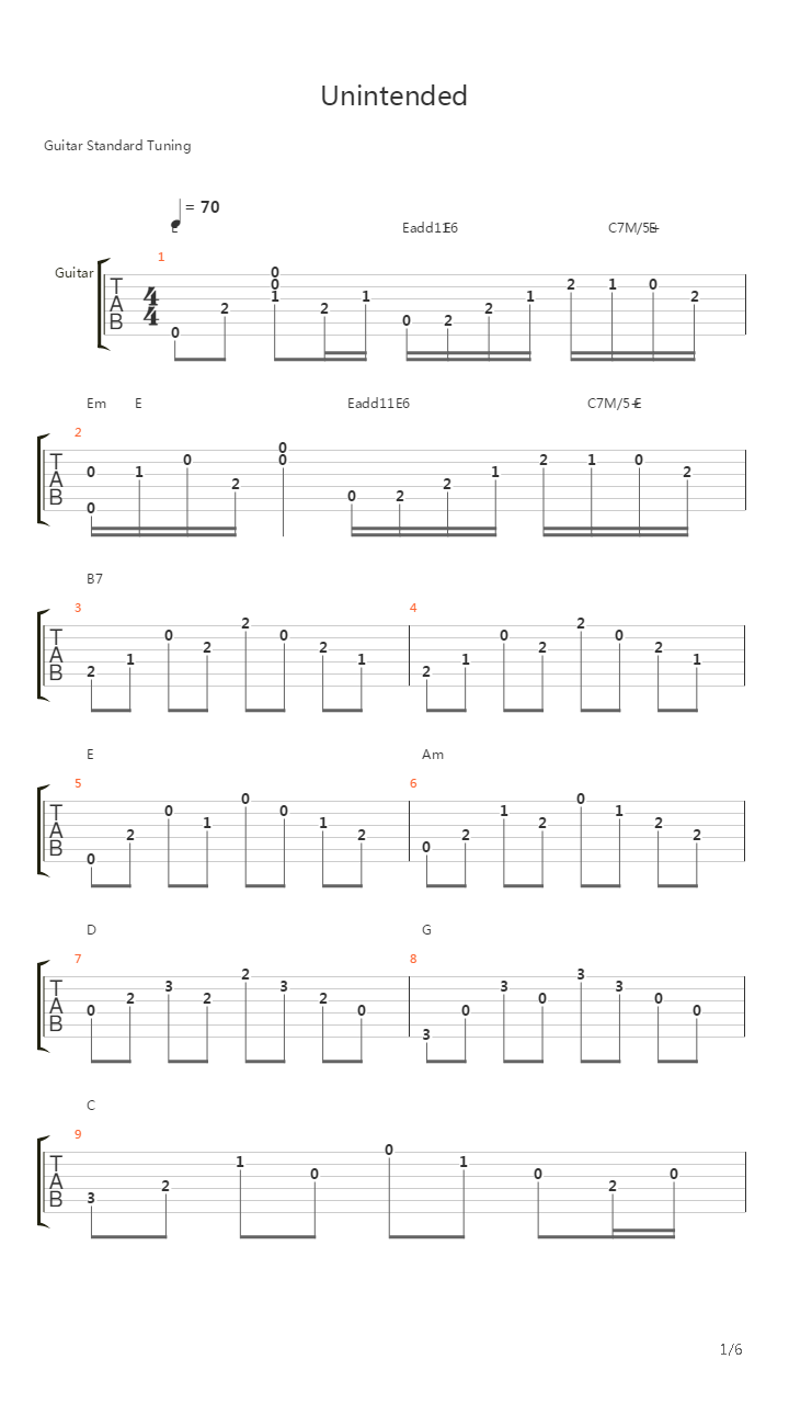 Unintended吉他谱