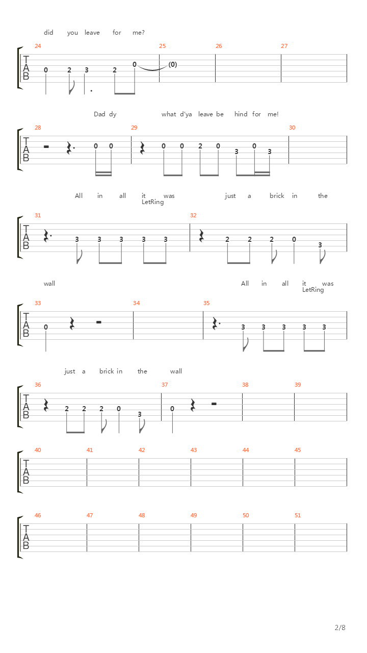 Another Brick In The Wall Part 1-2-3吉他谱