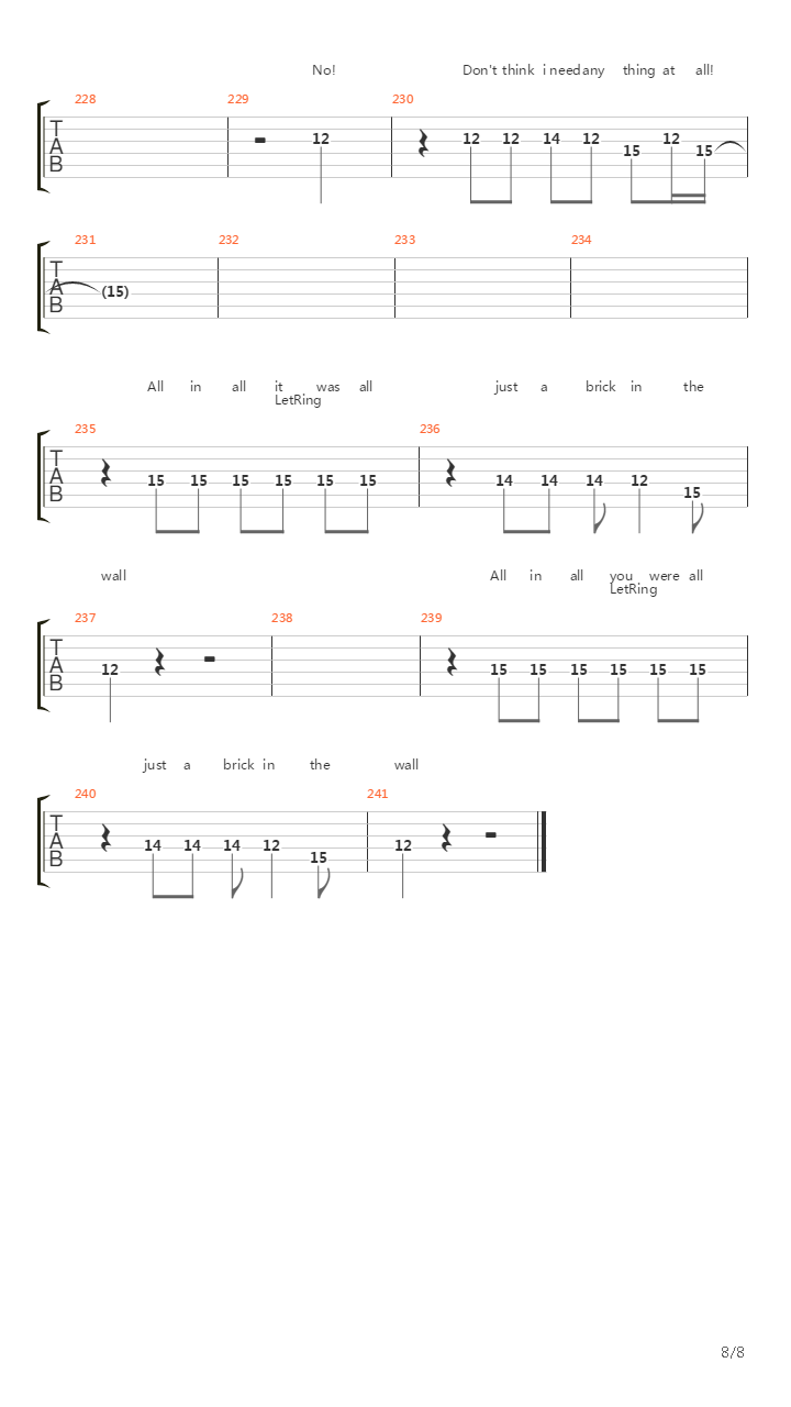 Another Brick In The Wall Part 1-2-3吉他谱