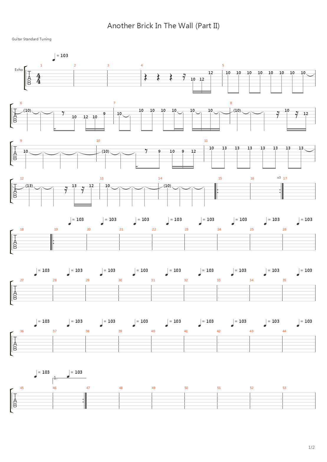 Another Brick In The Wall吉他谱