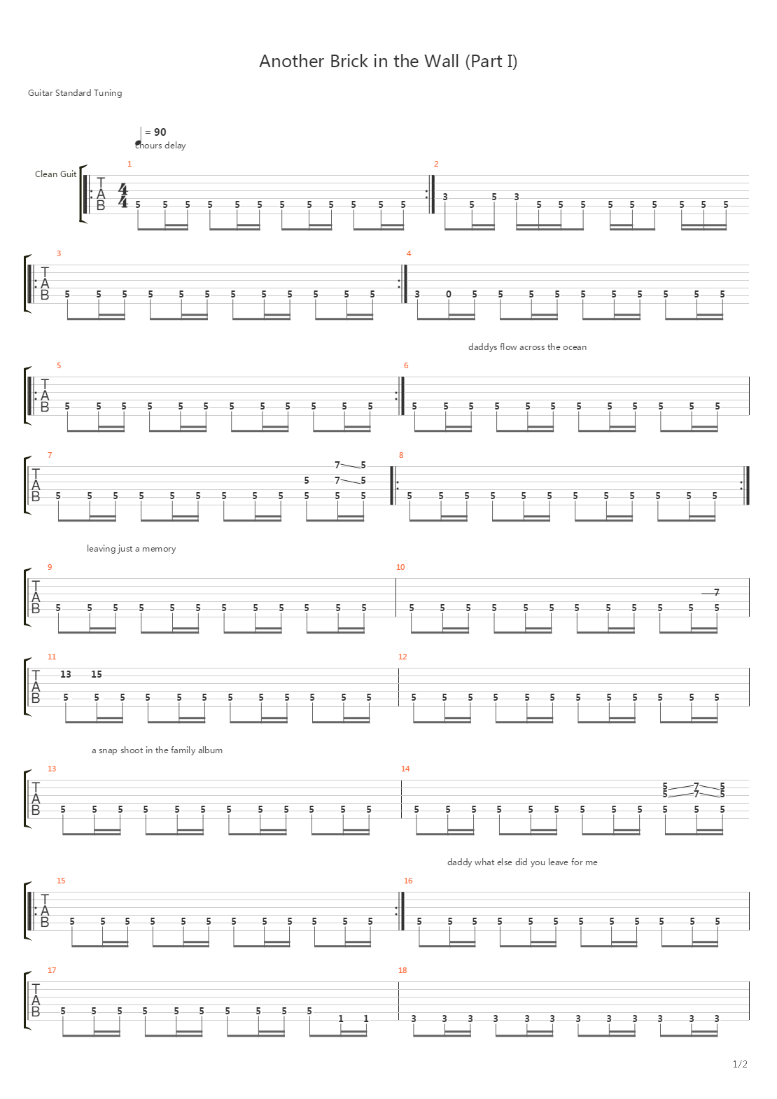Another Brick In The Wall吉他谱