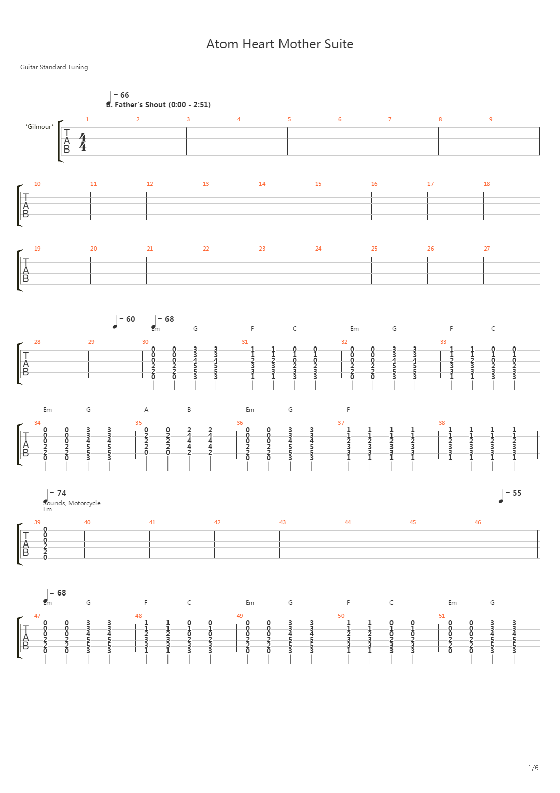 Atom Heart Mother Suite吉他谱