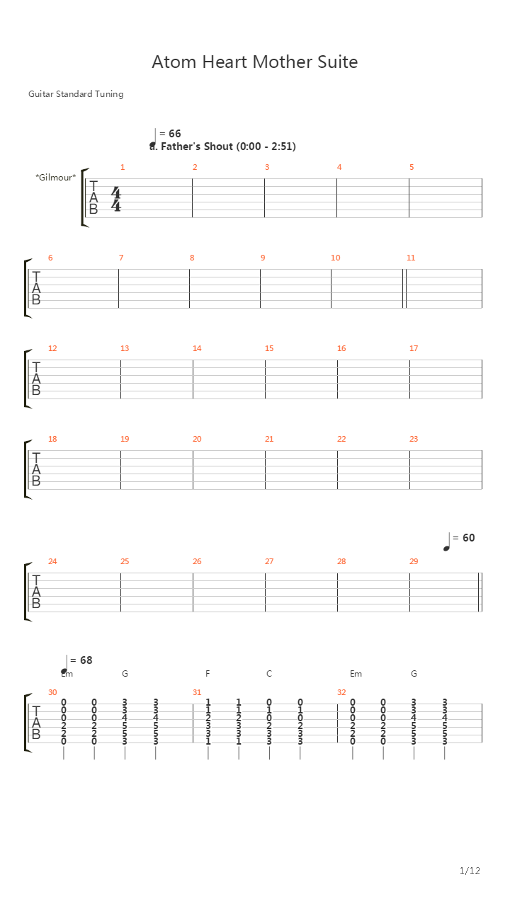 Atom Heart Mother Suite吉他谱