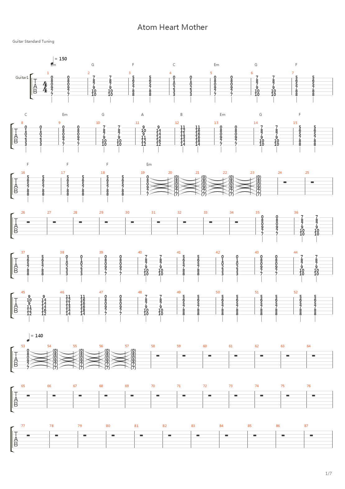 Atom Heart Mother吉他谱