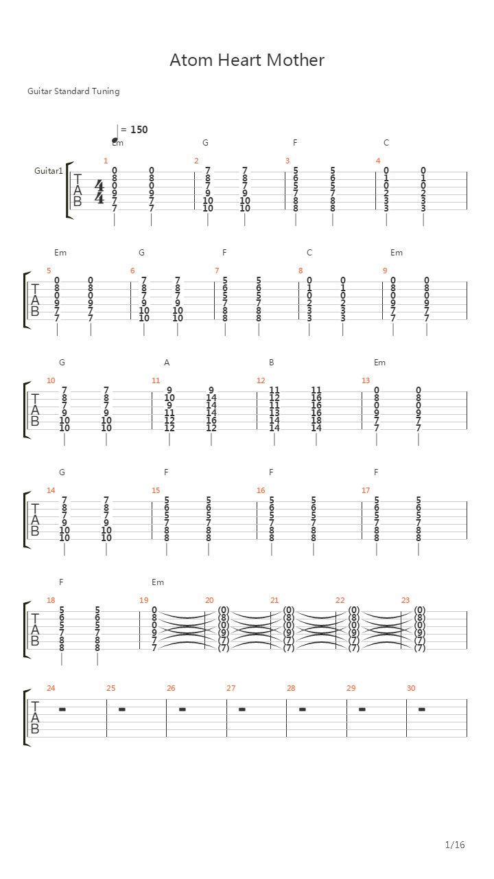 Atom Heart Mother吉他谱