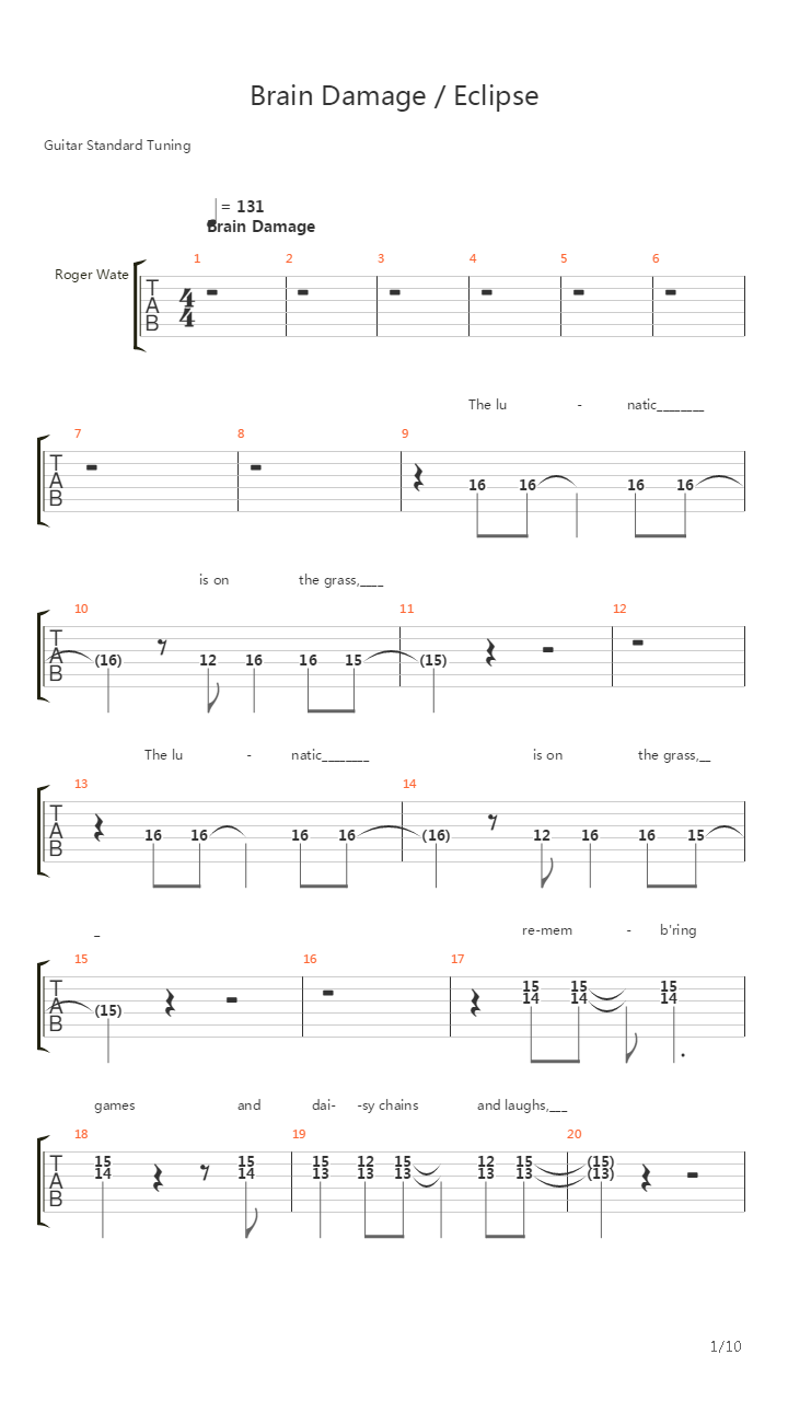 Brain Damage吉他谱