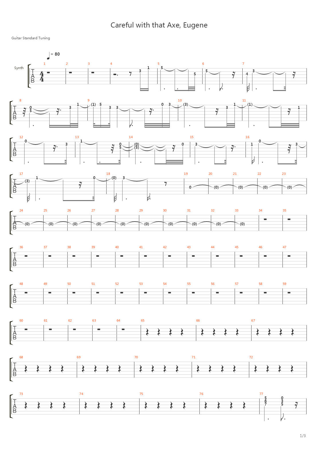 Careful With That Axe Eugene吉他谱