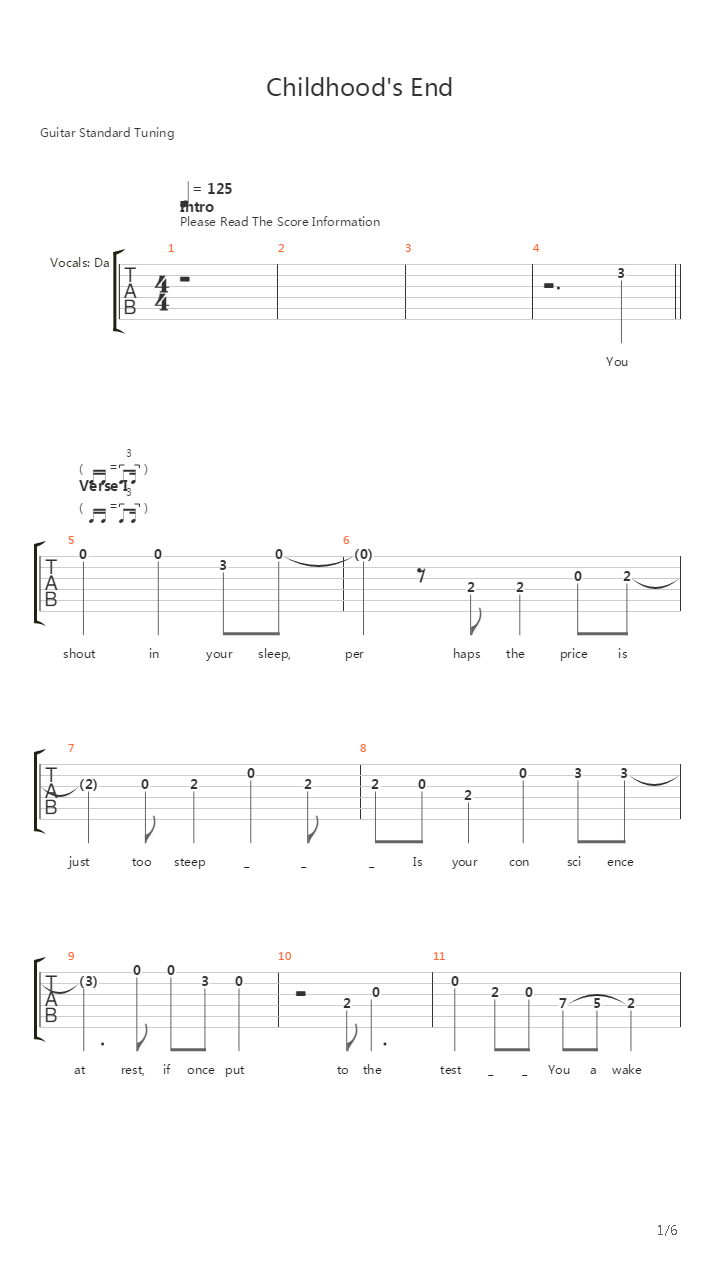 Childhoods End吉他谱