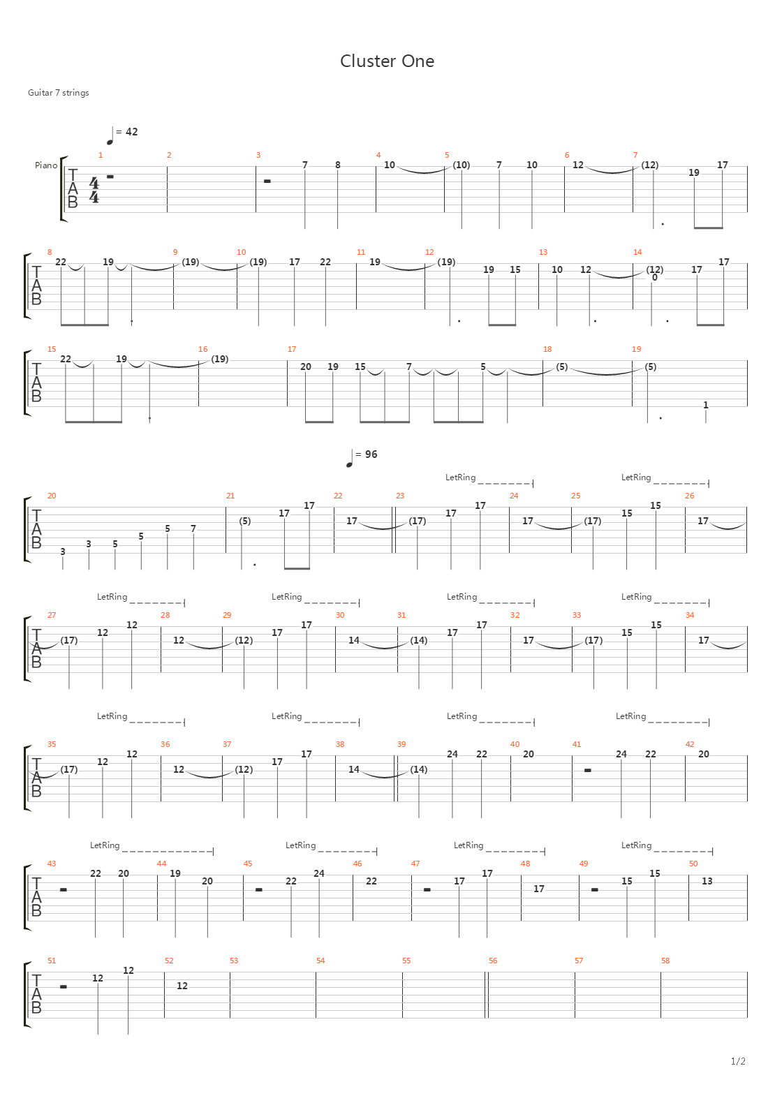 Cluster One吉他谱