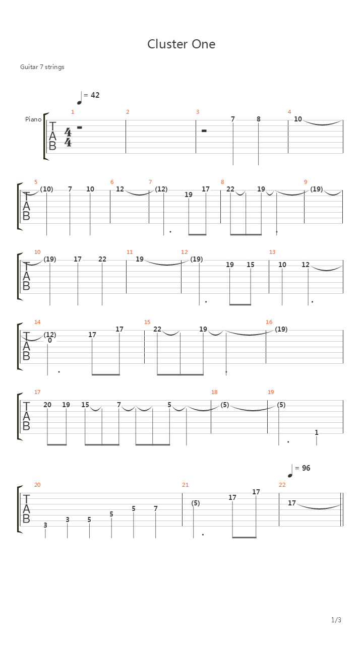 Cluster One吉他谱