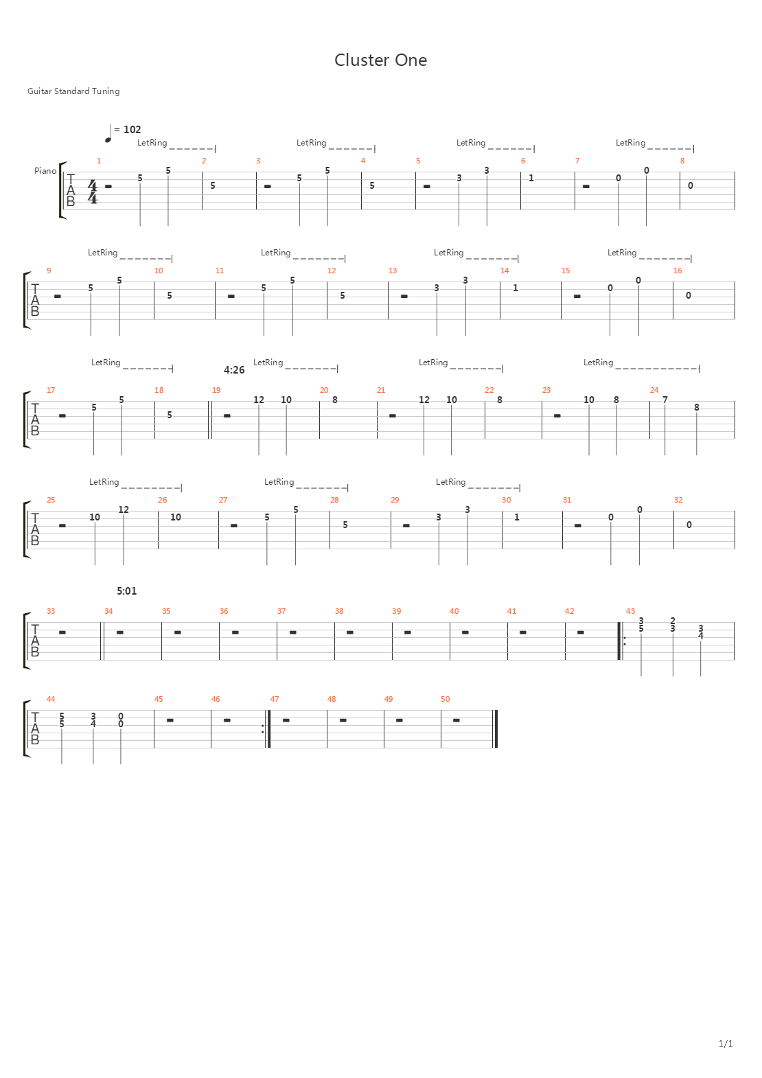 Cluster One吉他谱