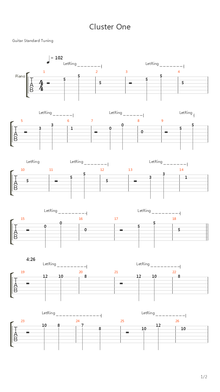 Cluster One吉他谱