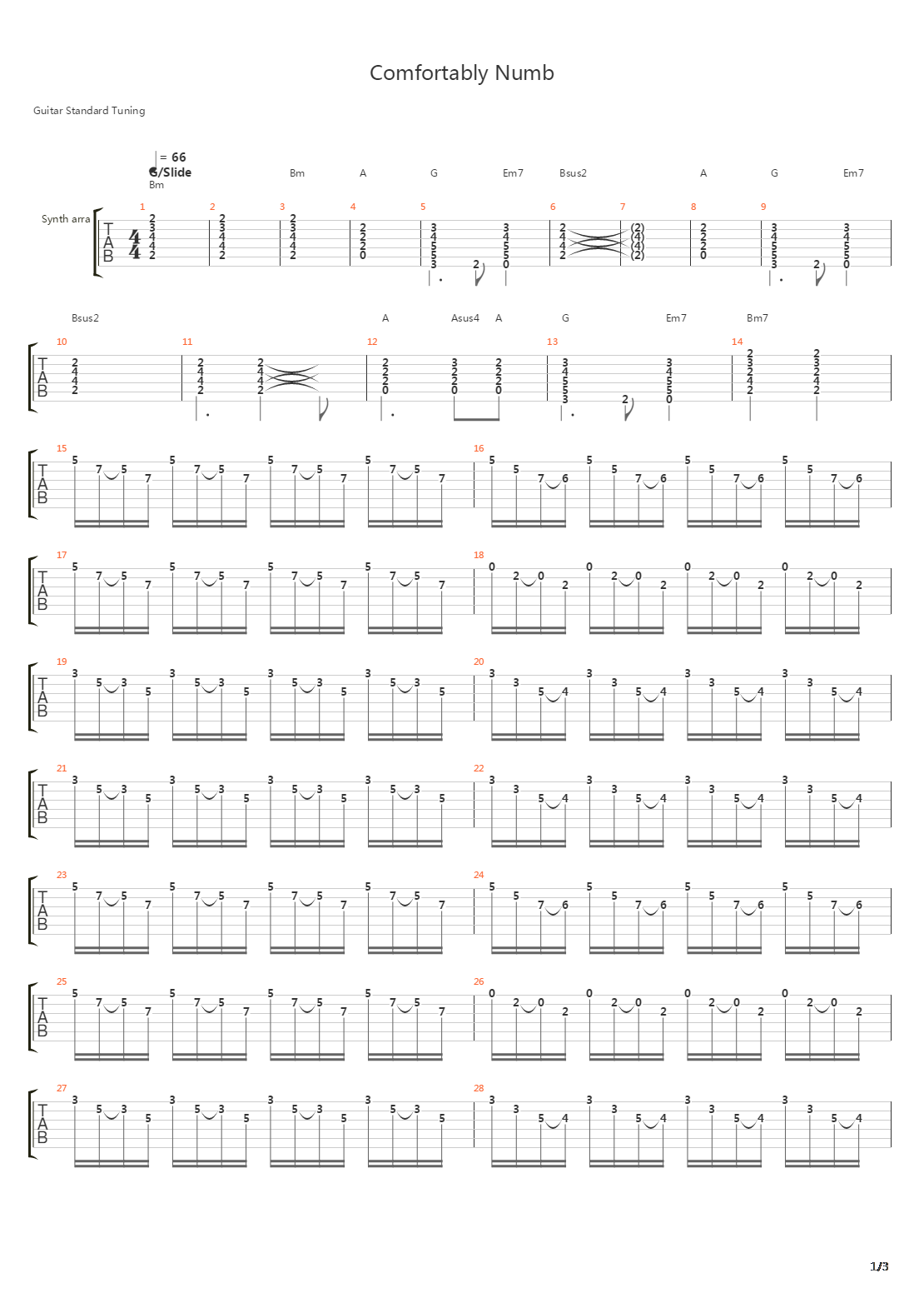 Comfortably Numb吉他谱