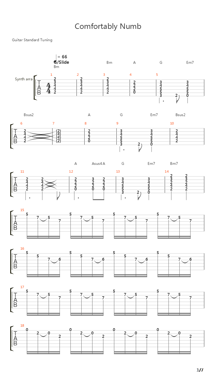 Comfortably Numb吉他谱