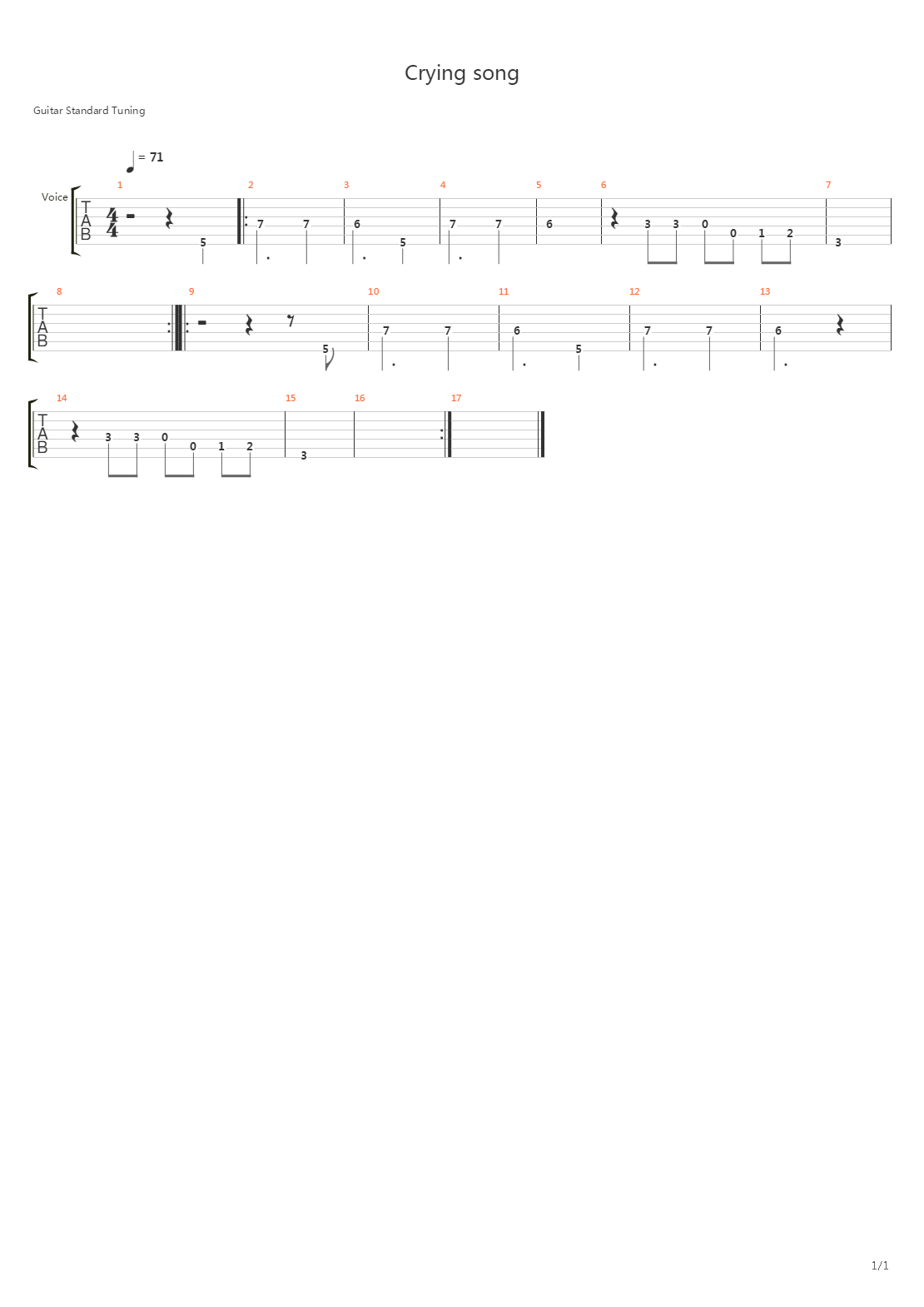 Crying Song吉他谱