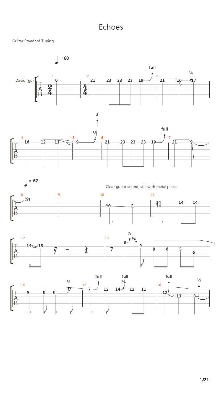 Echoes吉他谱
