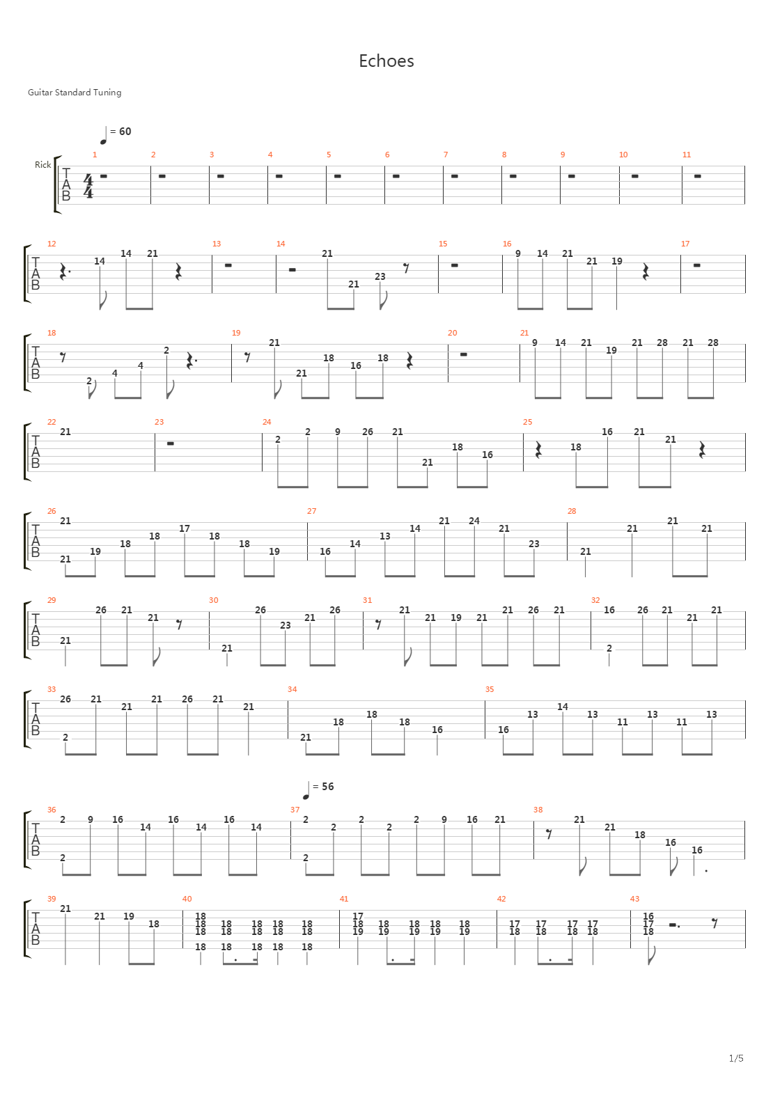 Echoes吉他谱