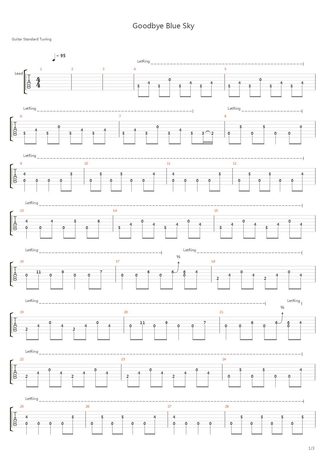 Goodbye Blue Sky吉他谱