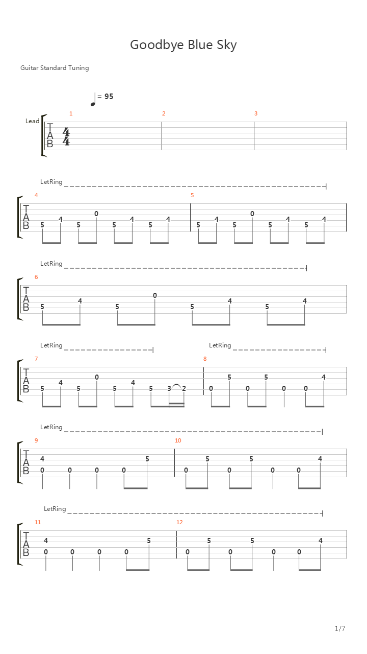 Goodbye Blue Sky吉他谱