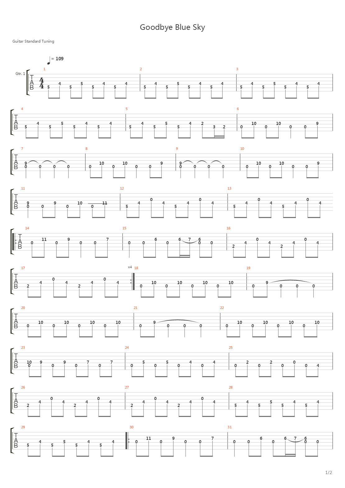 Goodbye Blue Sky吉他谱