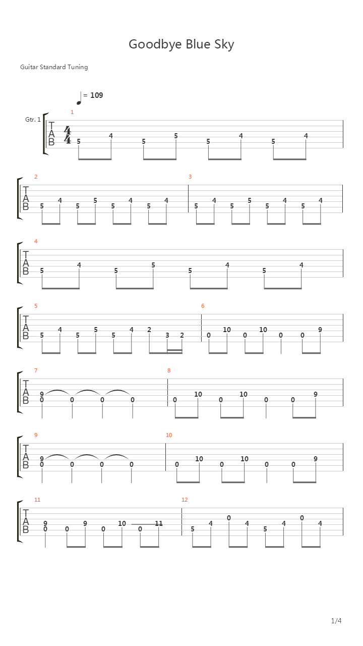 Goodbye Blue Sky吉他谱