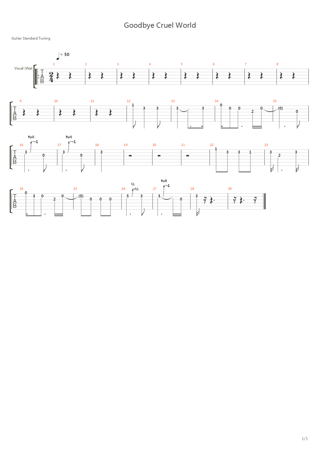 Goodbye Cruel World吉他谱
