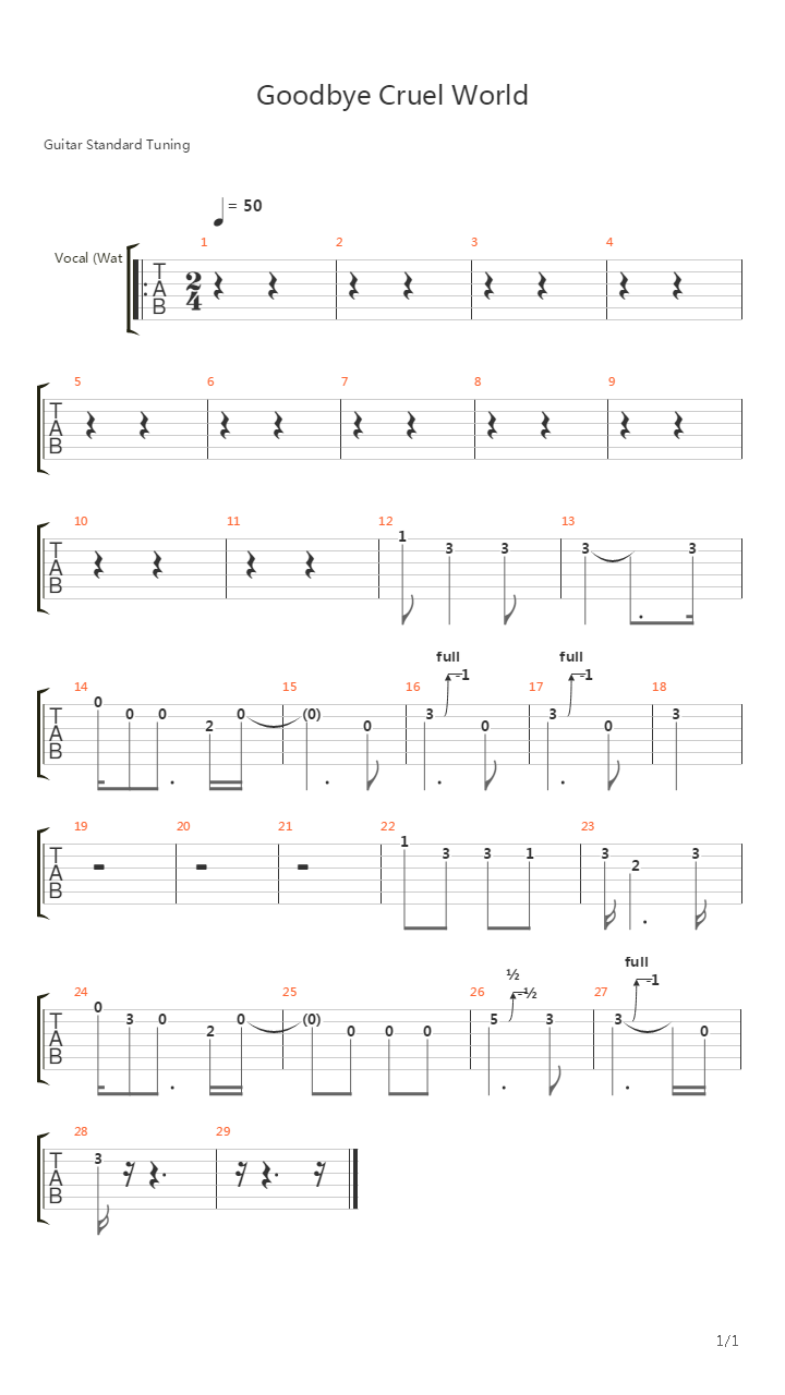 Goodbye Cruel World吉他谱