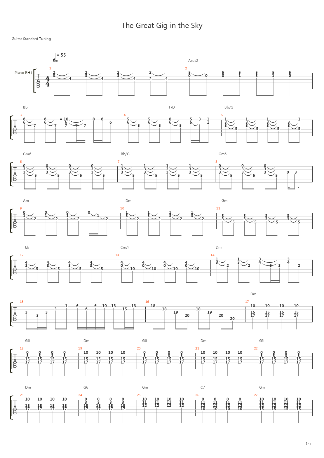 Great Gig In The Sky吉他谱