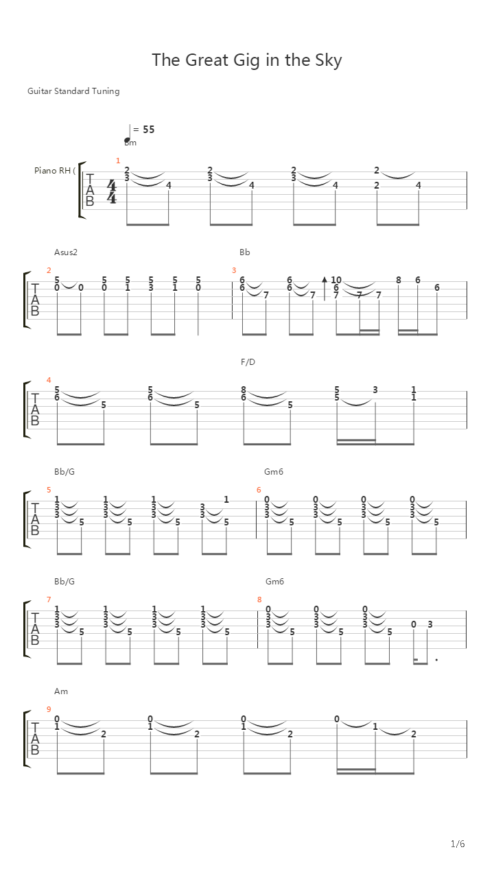 Great Gig In The Sky吉他谱
