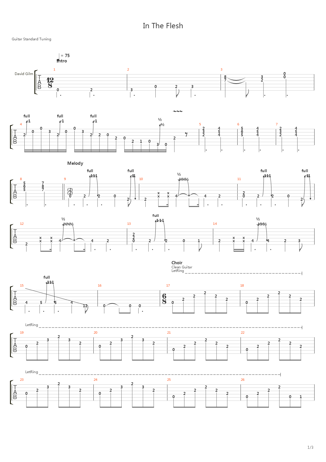 In The Flesh吉他谱