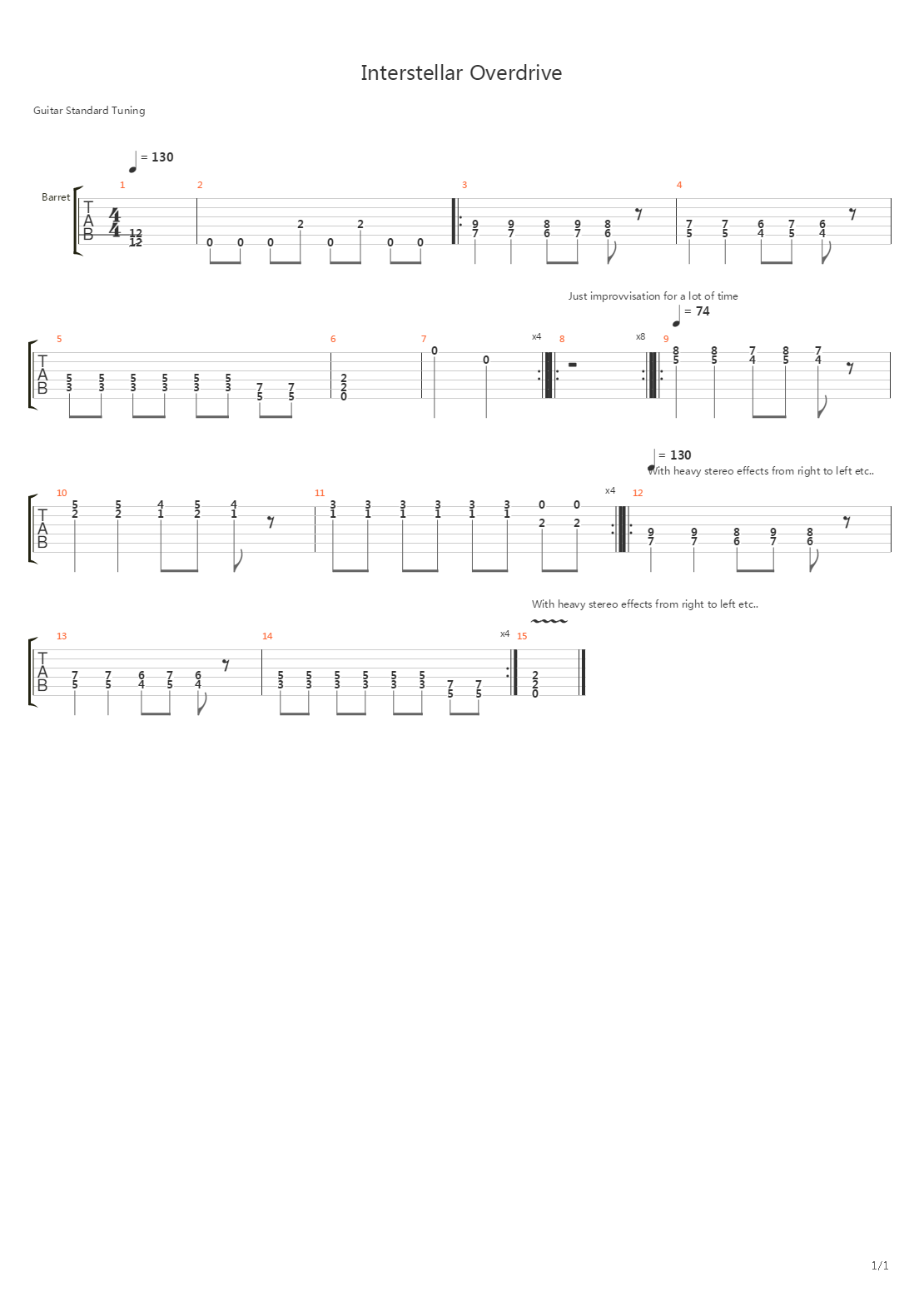 Interstellar Overdrive吉他谱