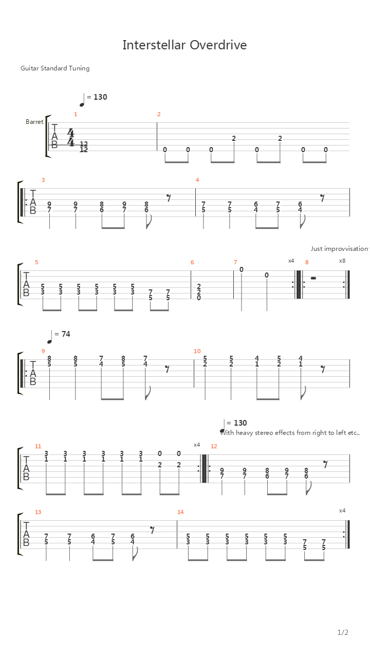 Interstellar Overdrive吉他谱