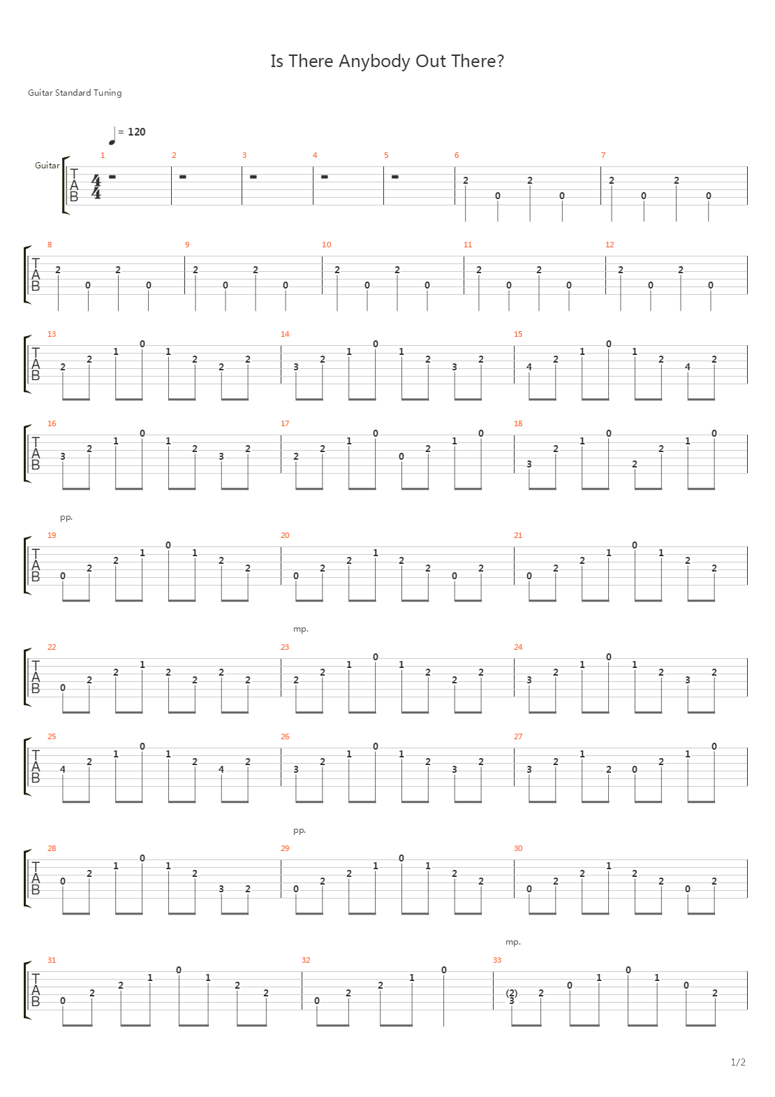 Is There Anybody Out There吉他谱