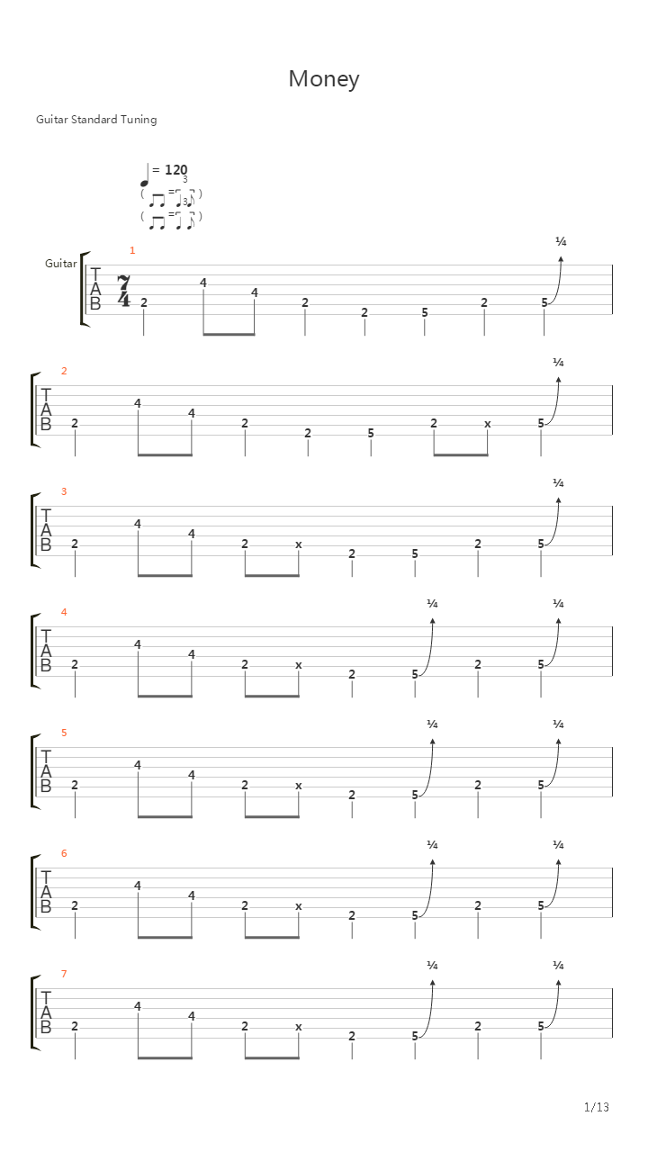 Money吉他谱