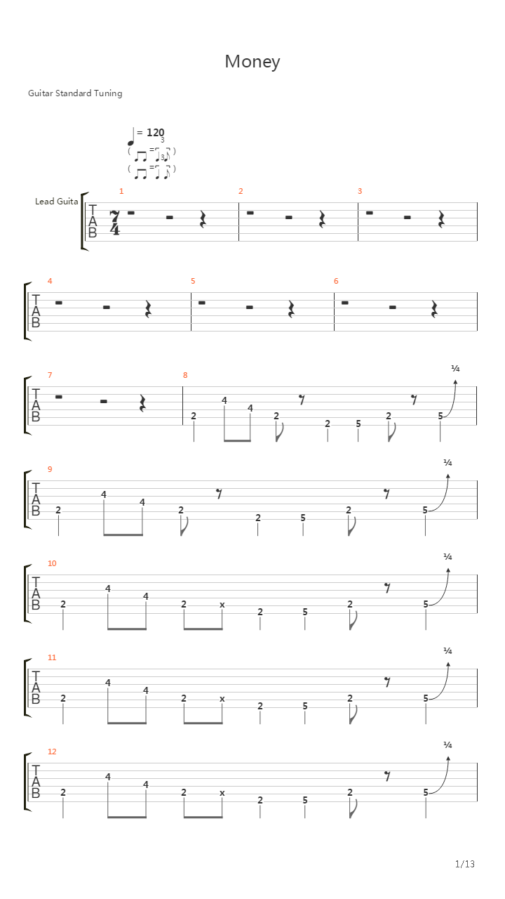 Money吉他谱