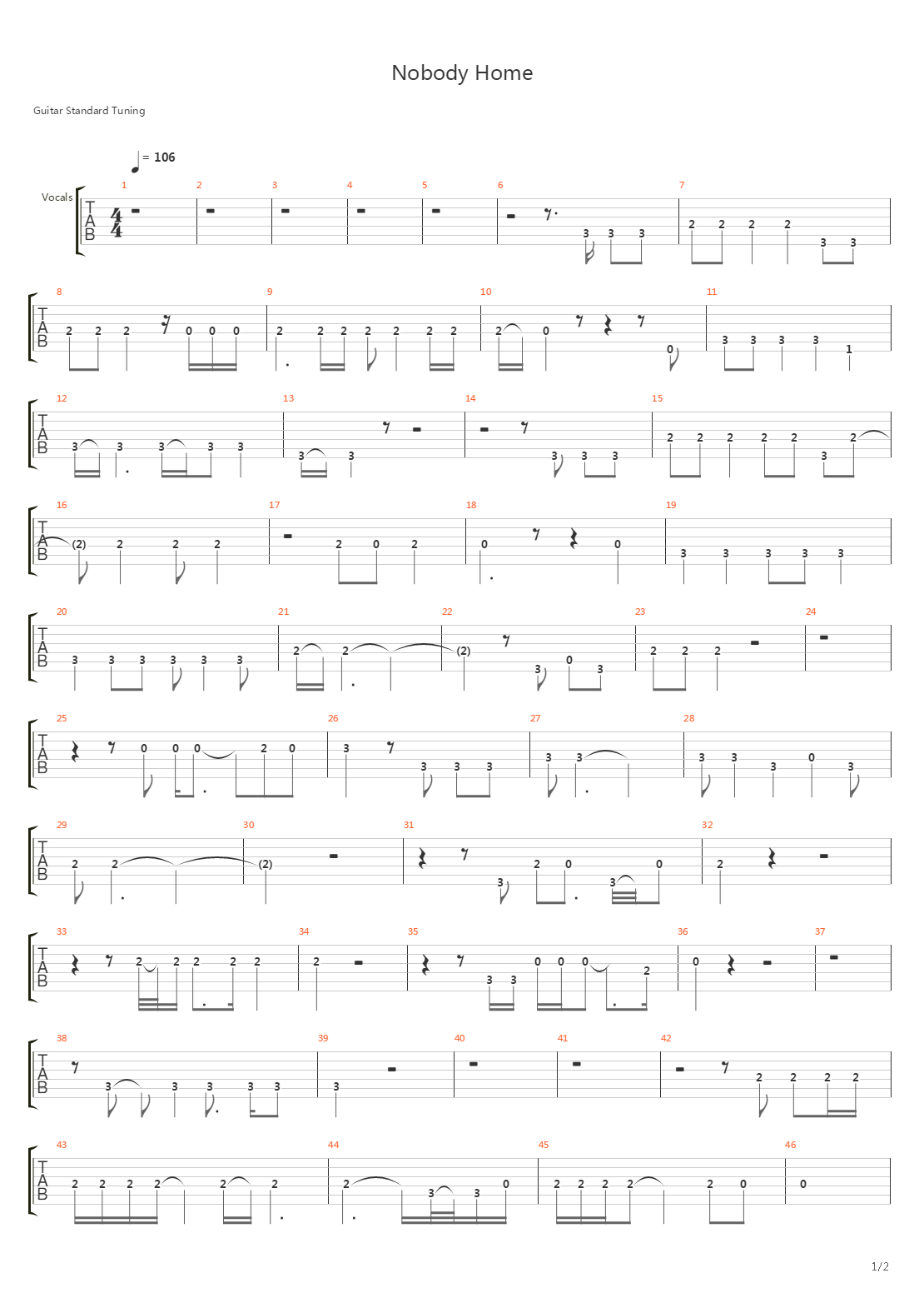 Nobody Home吉他谱