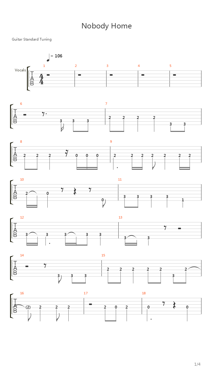 Nobody Home吉他谱