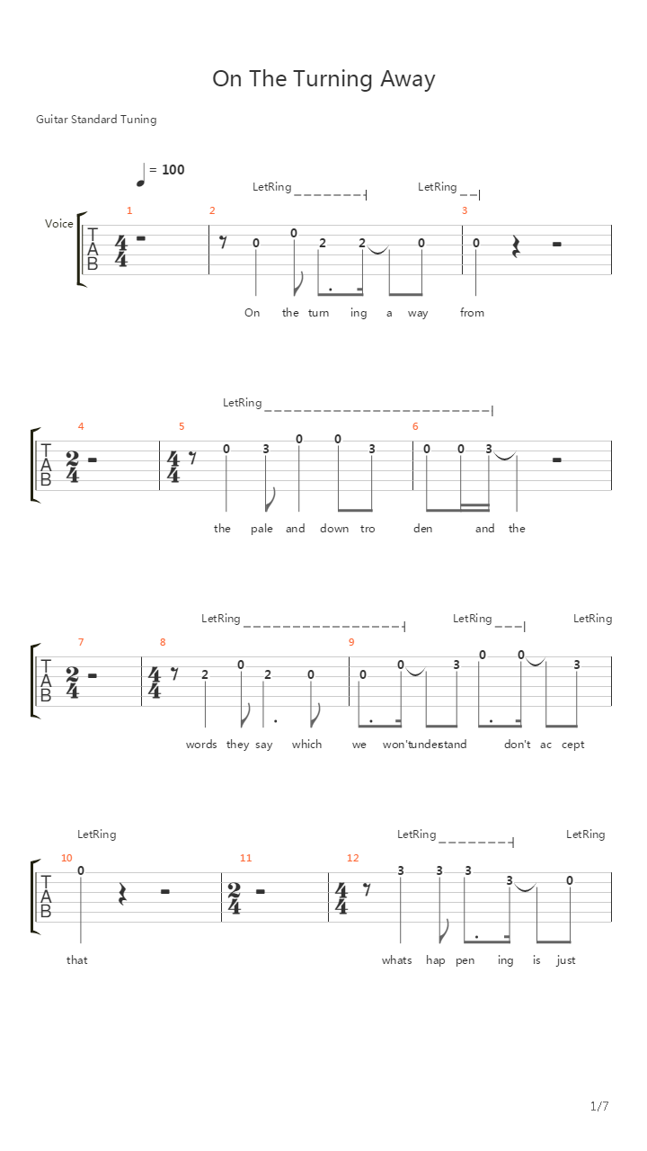 On The Turning Away吉他谱