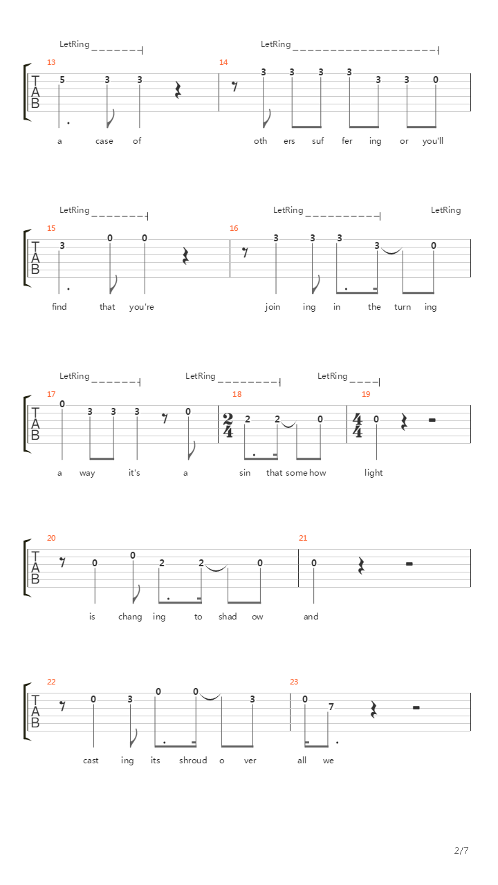 On The Turning Away吉他谱