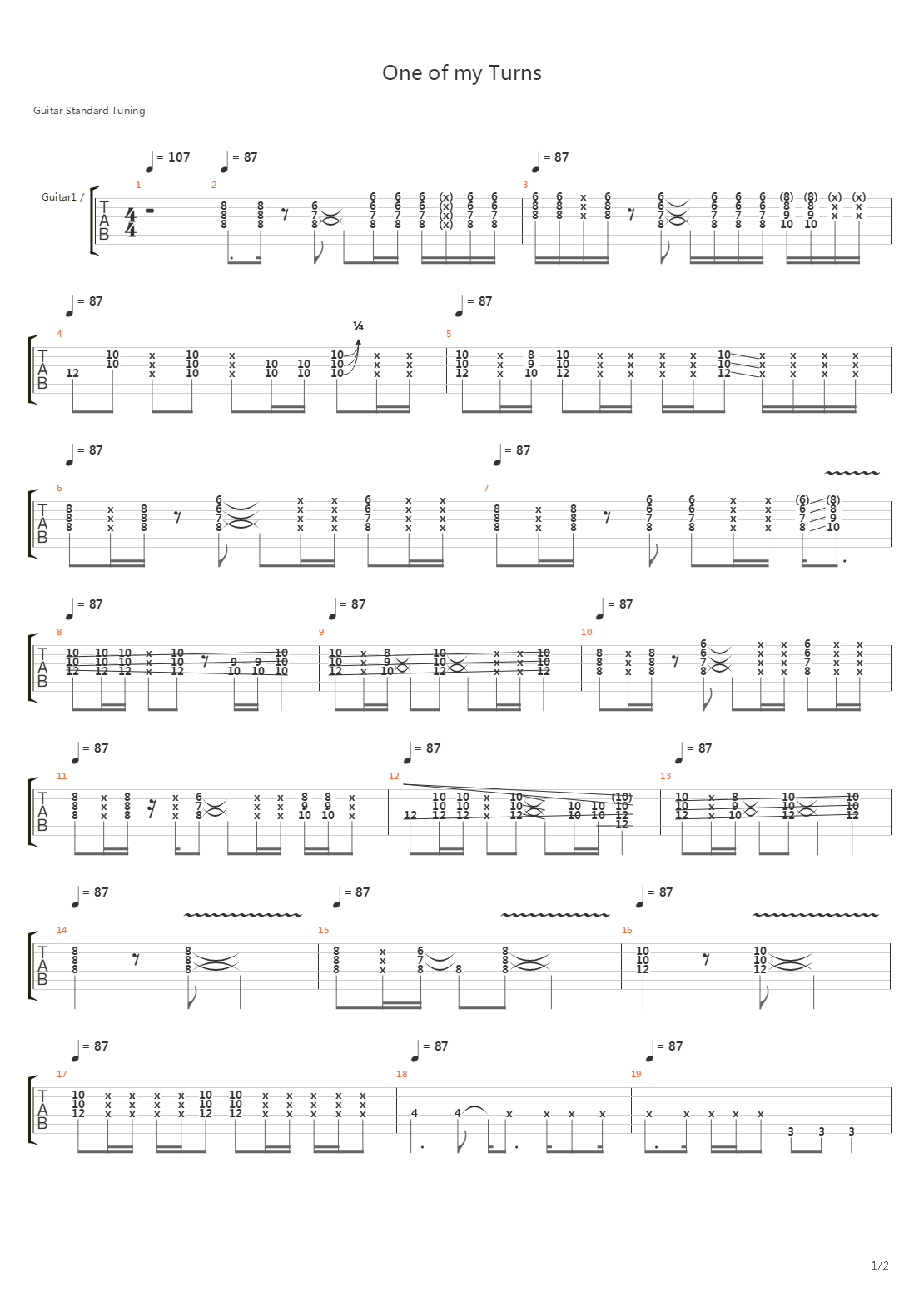 One Of My Turns吉他谱