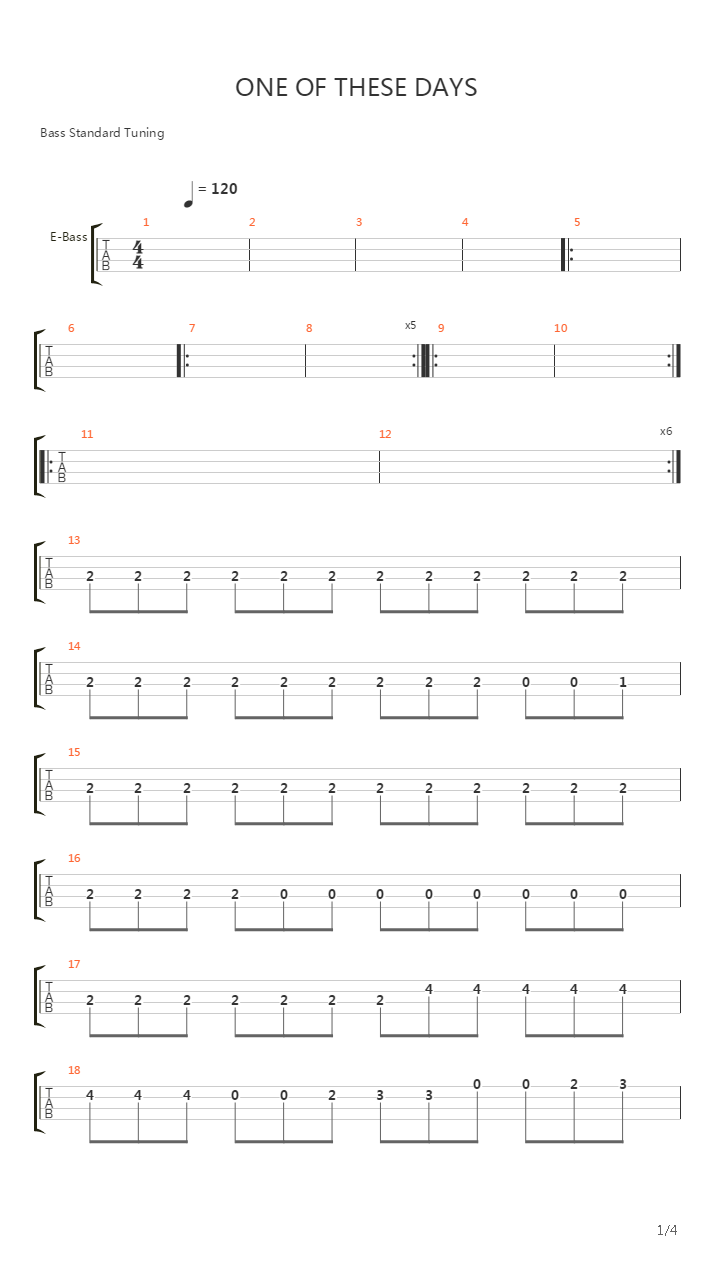 One Of These Days吉他谱