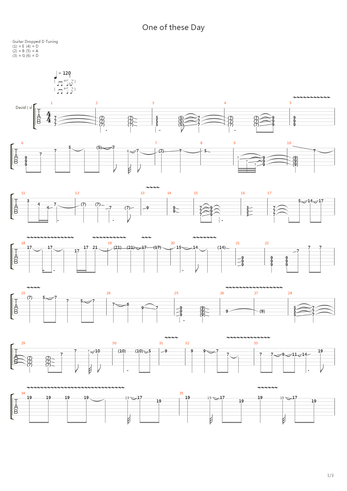 One Of These Days吉他谱