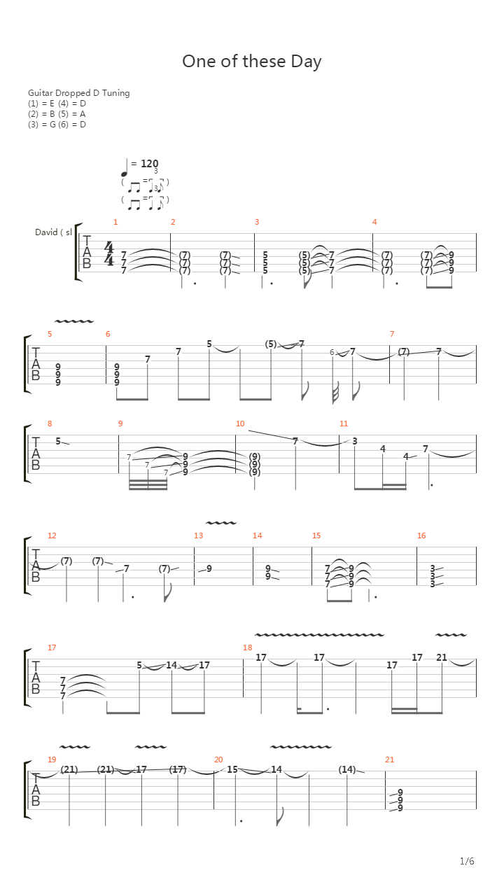 One Of These Days吉他谱