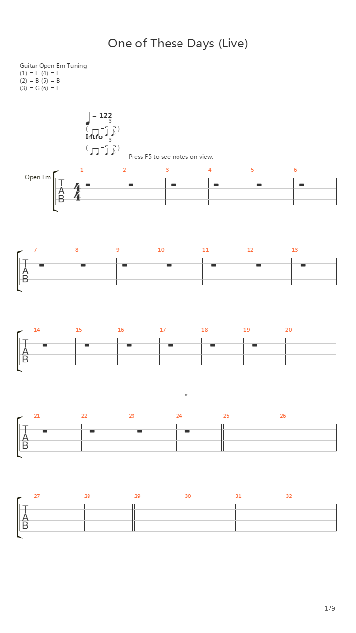 One Of These Days吉他谱