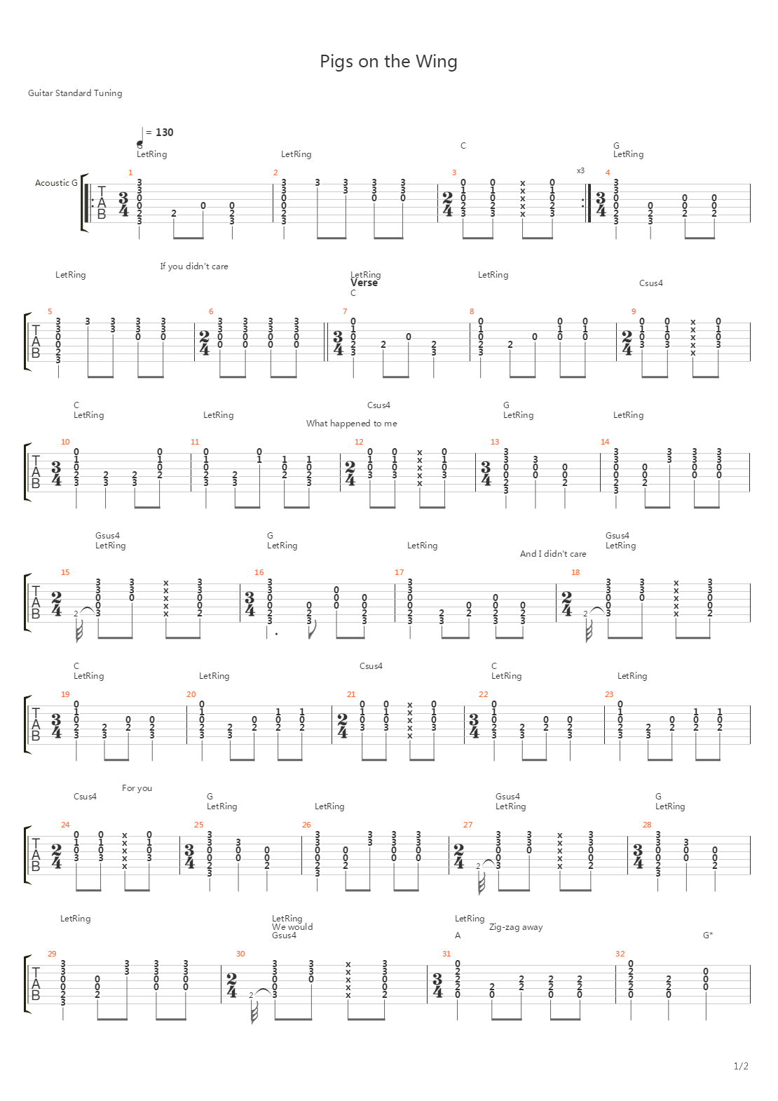 Pigs On The Wing Part 1吉他谱