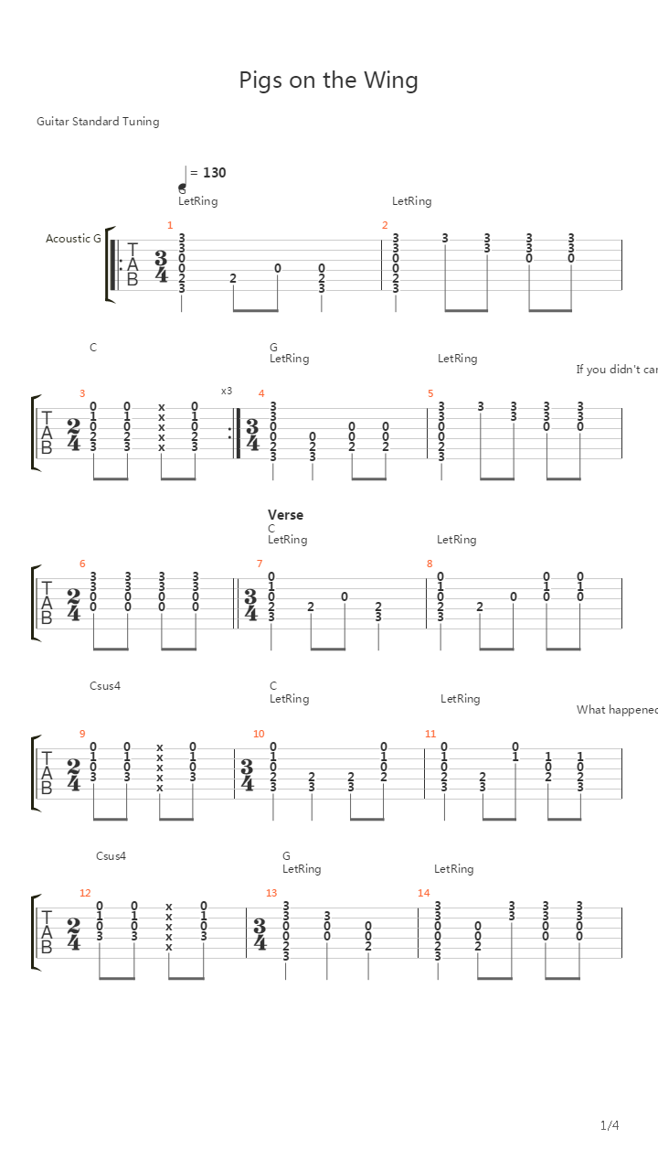 Pigs On The Wing Part 1吉他谱