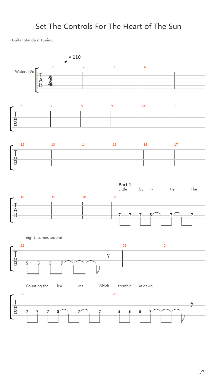 Set The Controls For The Heart Of The Sun吉他谱